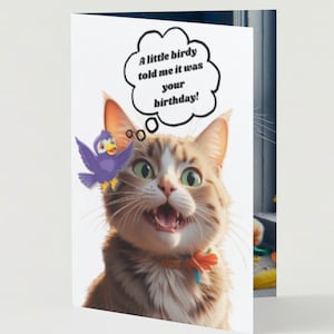 A Little Birdy Told Me, Cat Birthday Card, Happy Birthday, Funny Card
