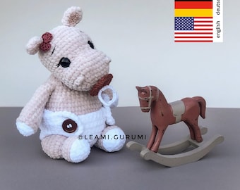 PDF + 3 videos Crochet Pattern Hippo Hena by leami (language at picture)