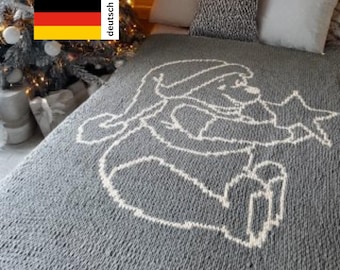 Video and PDF instructions, from Alize Puffy More, baby blanket: "Willi, the bear with a star", suitable for beginners (language see photo)