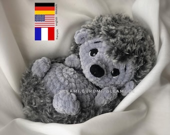 PDF Crochet Pattern Hedgehog Fluffy by leami (languages you see on the picture)