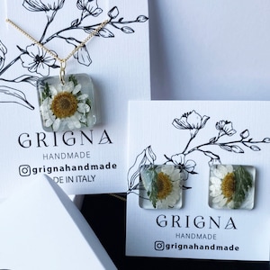 Handmade Daisy Resin Earrings, Handmade Earring and Necklace, Resin Daisy Flowers Earrings, Handmade Daisy Necklace, Real Flowers Earrings