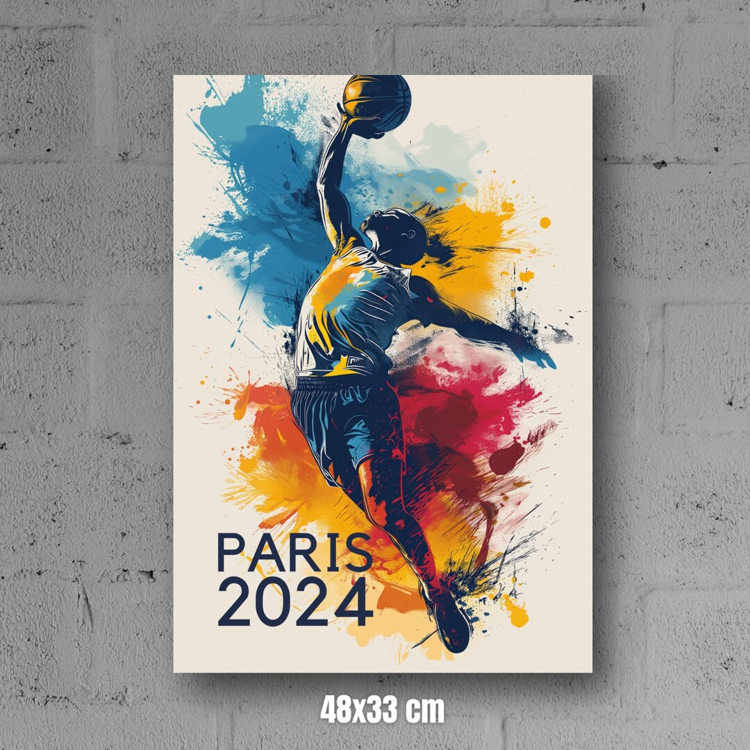 Affiche Basketball Paris 2024, Poster Jeux Olympiques, Haute Qualité