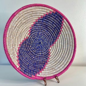 African basket, handwoven wall decor, woven wall basket,  bright and colorful basket, 16 inches width bowl