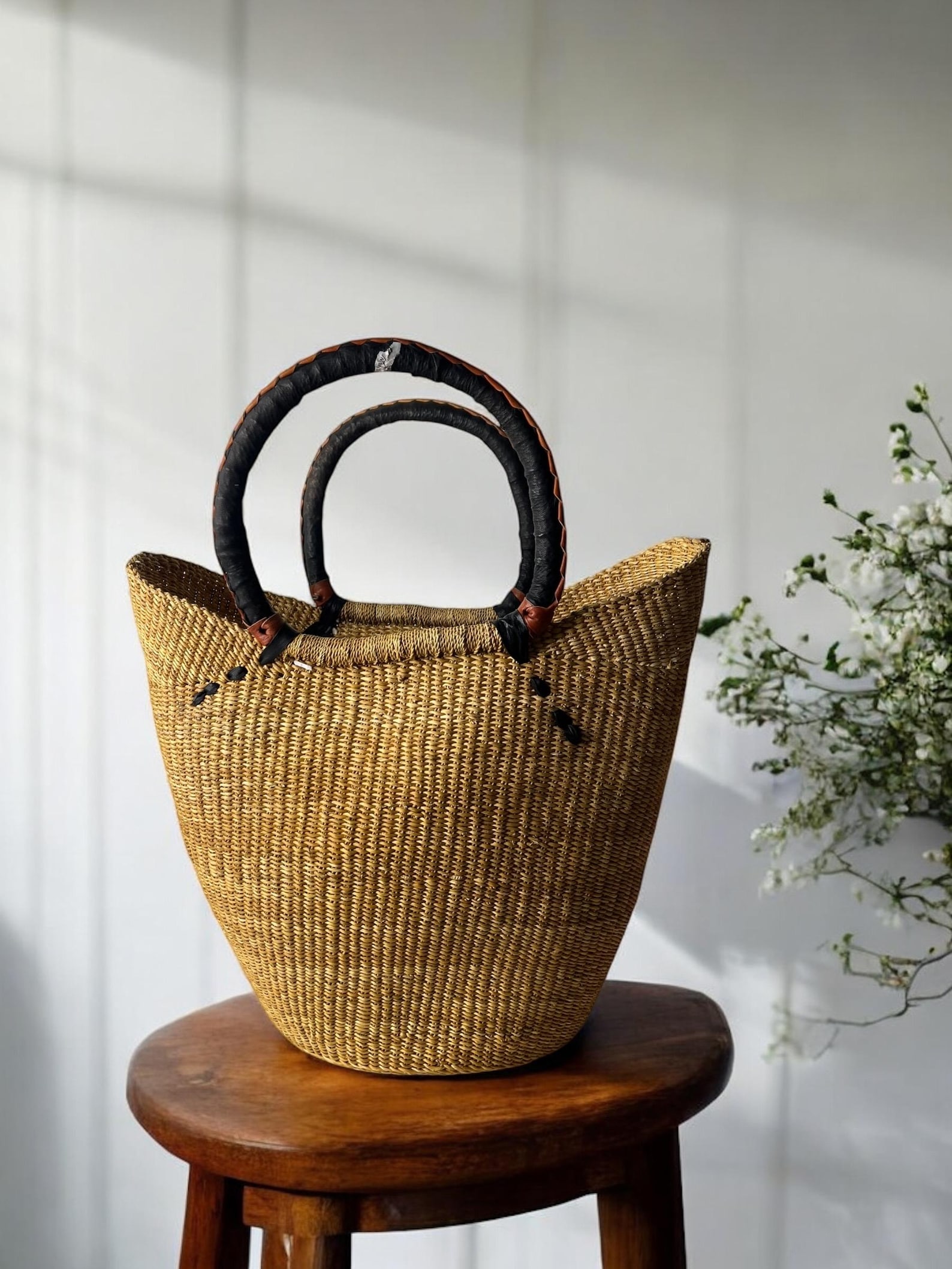 Woven Bolga Basket, African Storage Basket, Made in Ghana