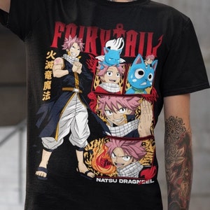 T-shirt unisex in cotone pesante Fairy Tail Natsu Dragneel Camicia, Fullbuster grigio, Gajeel Redfox, Fairy Tail Guild, Happy, Iron Dragon Slayers
