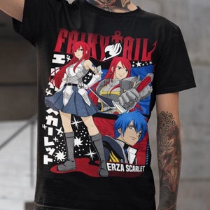 Erza Scarlet T-shirt Fullbuster Gajeel Happy Iron Dragon Shirt Fairy Tail Gray