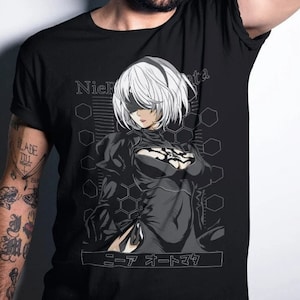 Unisex Nier 2B Gaming Waifu T-Shirt, Japanese Anime Videogame Shirt Manga aesthetic, japanese gaming
