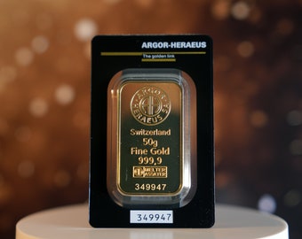 50. grams Gold Plated Bullion Bar Argor Design (Replice) - Free Shipping