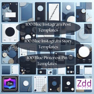 Canva Templates for Social Media | Templates for Influencers | 300 Blue Canva Templates Pinterest | Instagram posts | Instagram stories