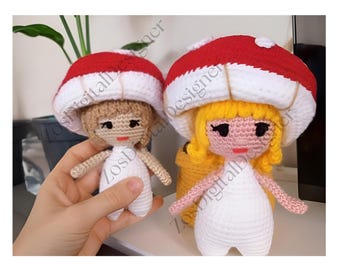 Mushroom guy - padrão de crochê em ponto bicho - Boneco de crochê cogumelo amigurumi com cesta - Padrão PDF amigurumi