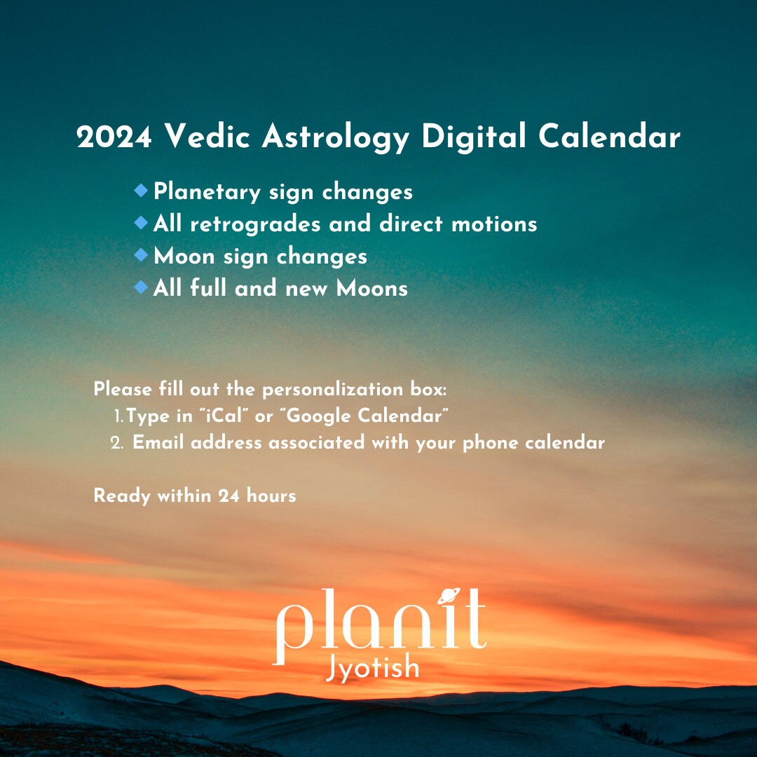 2024 Vedic Astrology Transits Digital Calendar for iPhone or