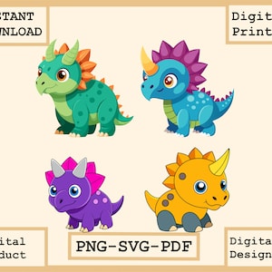 Triceratops SVG Png Lindo bebé dino Triceratops Jurassic Animal Outline archivo cortado Niños Camisa Silueta Cricut Vinilo Niños fiesta de cumpleaños