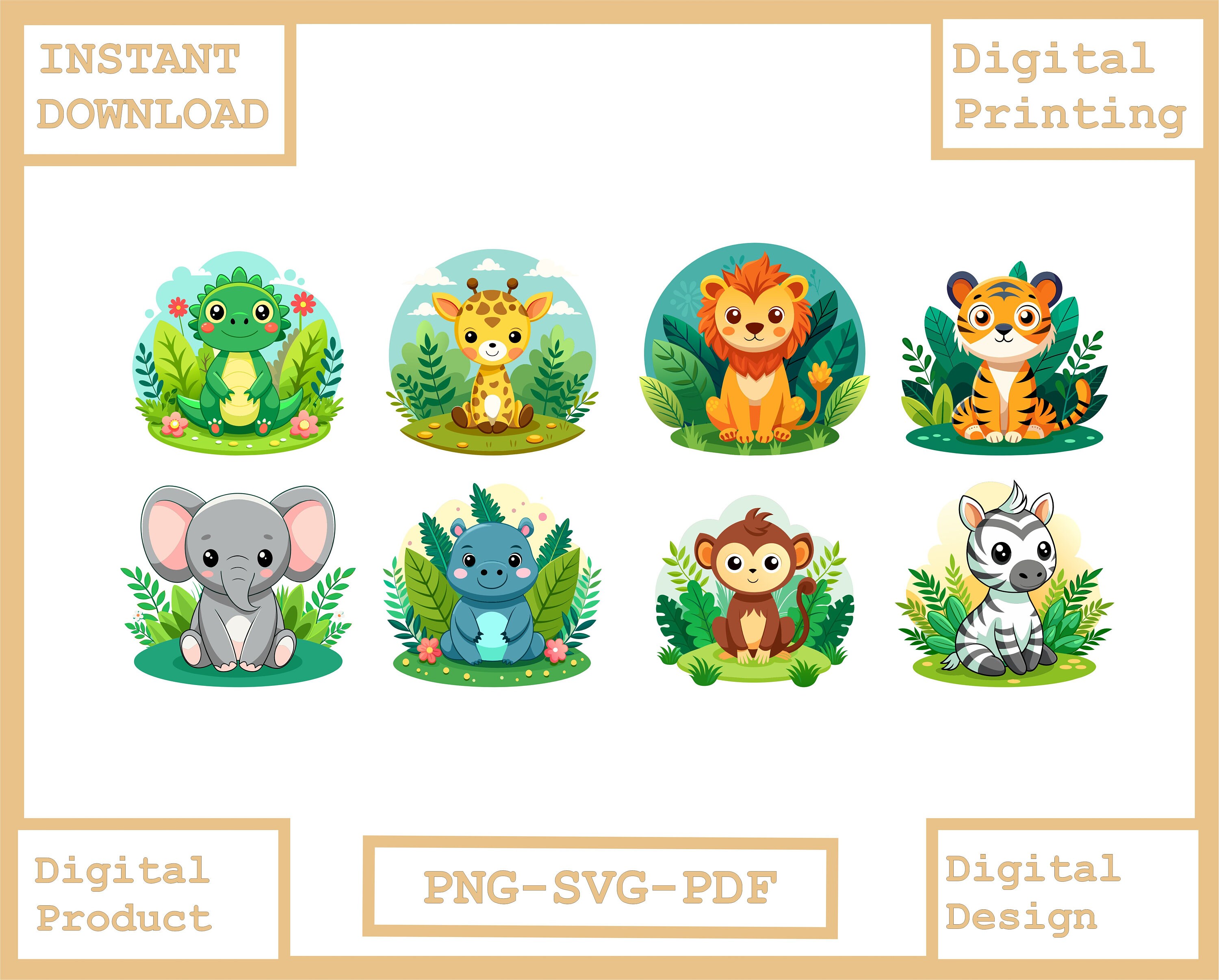 Safari Animals Layered SVG Png Cute African Jungle Animal Cut File ...