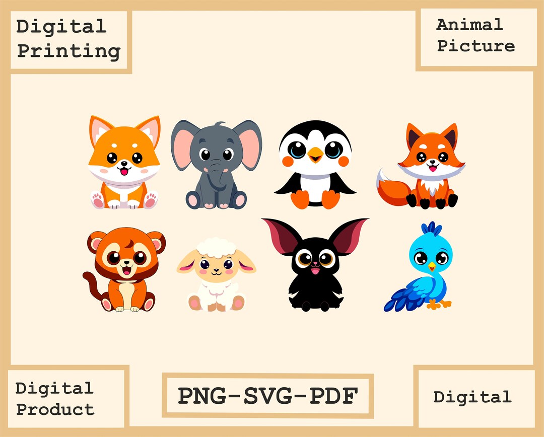 Kawaii Baby Animal Bundle Svg Png Pdf, Cute Animal , Baby Animal Png ...