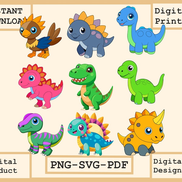 Baby Dinosaur PNG Svg | Dinosaur Clipart | Dinosaur Sublimation | T-rex png | Kids png | Dinos Clipart | Sublimation Design | Digital Design