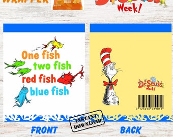 Dr Seuss Goldfish Wrapper/ descarga digital instantánea/ Reading Across America Week/ Dr Seuss Week/ galletas de peces de colores/ libro de dr Seuss