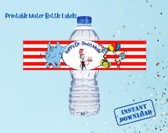 Etiqueta imprimible de la botella de agua de la Semana del Dr. Seuss / semana de lectura en toda América / Día del Dr. Seuss / Etiqueta de botella de agua imprimible