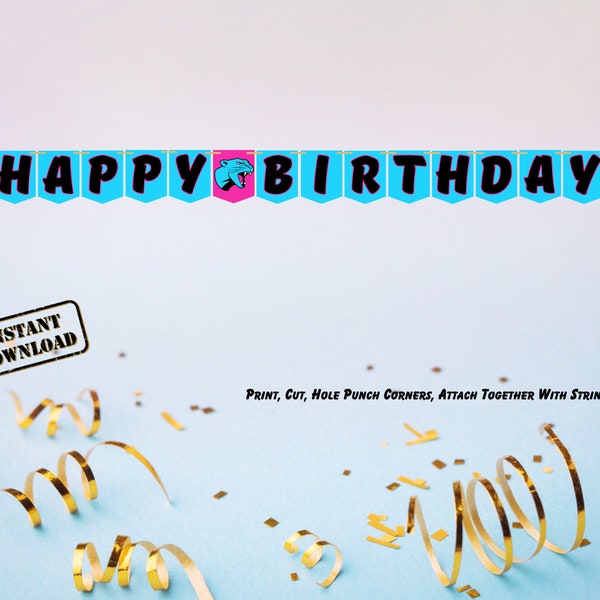 Printable Birthday Banner/ Printable panther blue\pink Birthday Banner/ lightening bolt/ Happy Birthday Banner/ YouTube Birthday Party