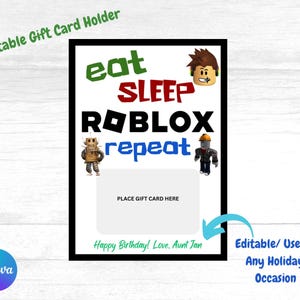 Portatarjetas de regalo de Roblox, editable, imprimible, portatarjetas de regalo de videojuegos, cumpleaños, graduación, festividades, Robux