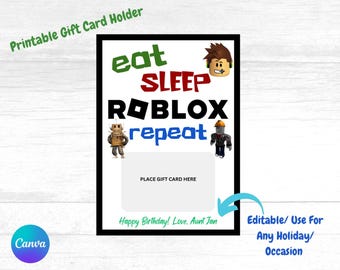 Portatarjetas de regalo de Roblox, editable, imprimible, portatarjetas de regalo de videojuegos, cumpleaños, graduación, festividades, Robux