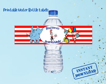 Dr Seuss Read Across America Water Bottle Label/ read across America week/ Dr Seuss Day/ Printable Water Bottle Label