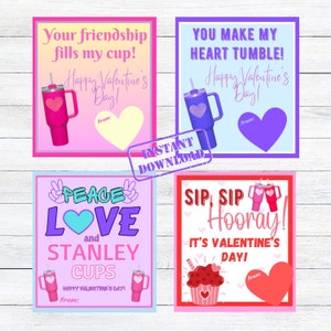 Tumbler Cup Valentinstag Karten / Digital Download / Printable / Klassenzimmer Valentines / Stanley Cup Valentines