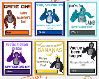 Gorilla Tag Valentinstag Karten / sofortiger digitaler Download / druckbar / Klassenzimmer Valentinstag Karten / Videospiel Karten / VR Gorilla Tag