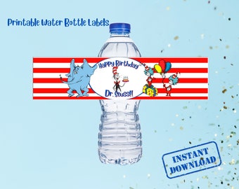 Etiqueta de botella de agua de la Semana del Dr. Seuss / semana leída en toda América / Día del Dr. Seuss / Etiqueta de botella de agua imprimible