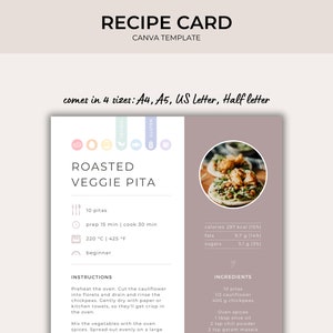 Plantilla de receta moderna para Canva / A4, A5, Carta EE. UU. 8.5x11, Media letra 5.5x8.5 / Totalmente personalizable