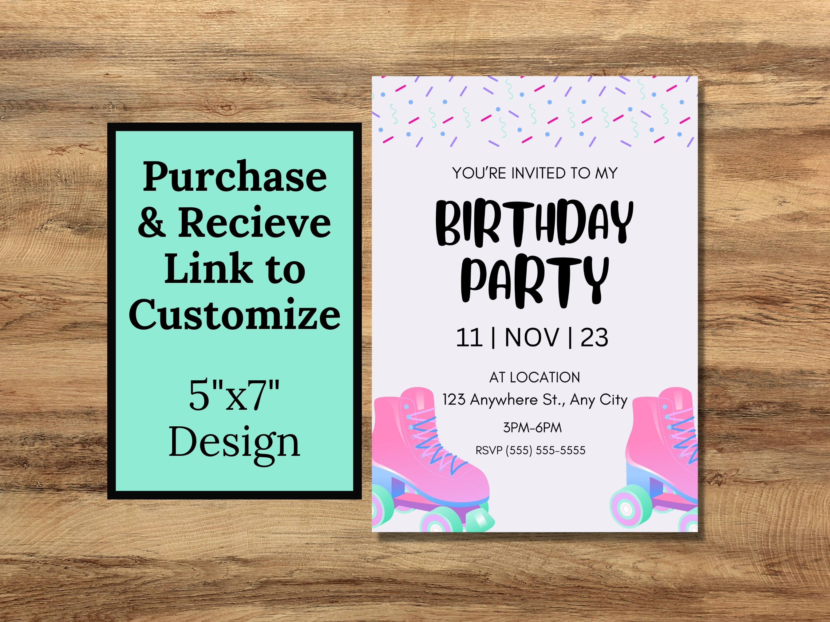 EDITABLE, Roller Skate, Rollerblade Birthday Invitation Template ...