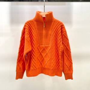 Cable knit trucker sweater Orange