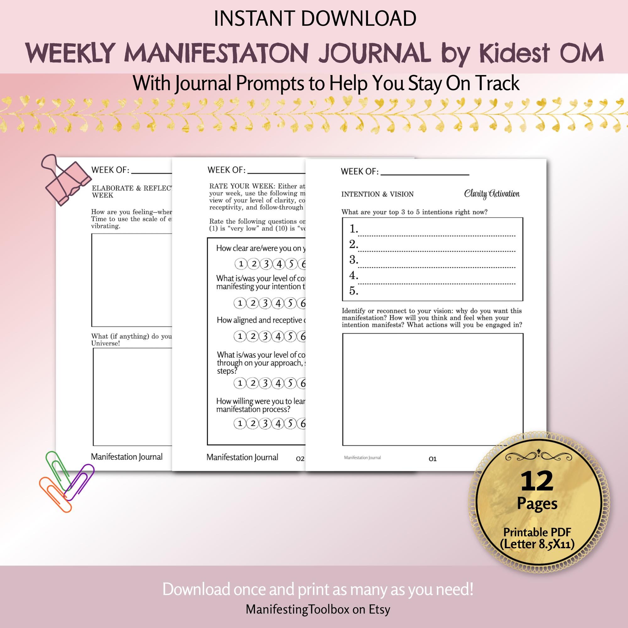 Manifestation Journal Printable | Manifestation Planner Kit | Weekly Manifesting Journal ...