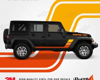 Old School Retro Hood & Stripes Vinyl Decals Graphics Kit | 4x4 Off Road | 4 Doors 2007-2018