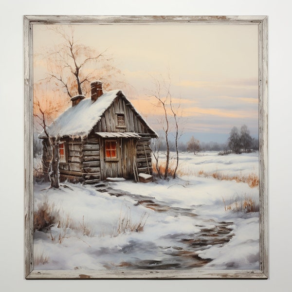 Nordic House, Scandinavian Landscape, Oil Painting, Snow Landscape