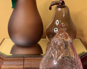 Juego de 3 figuras de pisapapeles de vidrio artístico mixto PERA - Craquelado - Murano - La Mailloche