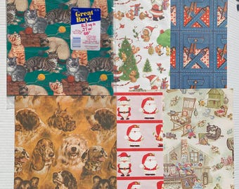 Mix van 7 vintage inpakpapier/cadeaupapieren ongesneden vellen