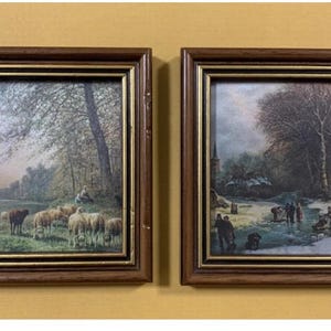 Vintage Italian Landscape Chromolithograph Prints on Silk - Framed Pair