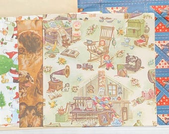 Lot de 5 feuilles de papier cadeau / emballage cadeau vintage non découpées