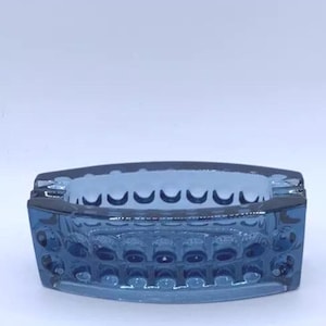 Vintage Bohemian Czech Ashtray Pressed Blue Glass Rudolf Jurnikl Rudolfova Hut Glassworks Czechoslovakia 1963 Mid Century Modern