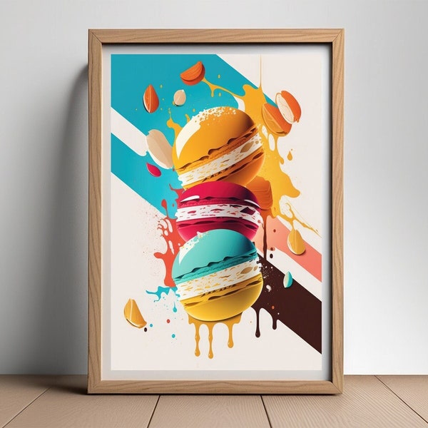 Macaron Poster,Macaron Print,Macaron Wall Art,Macaron Painting Illustration,Macaron Dessert,Macaron Sweets,Cafe Food Restaurant Decor