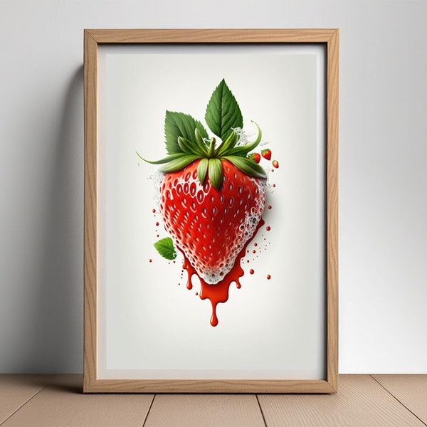 Strawberry Kitchen Poster,Strawberry Cafe Print,Strawberry Wall Art,Strawberry Painting,Strawberry Illustration,Restaurant,Fruit Home Decor