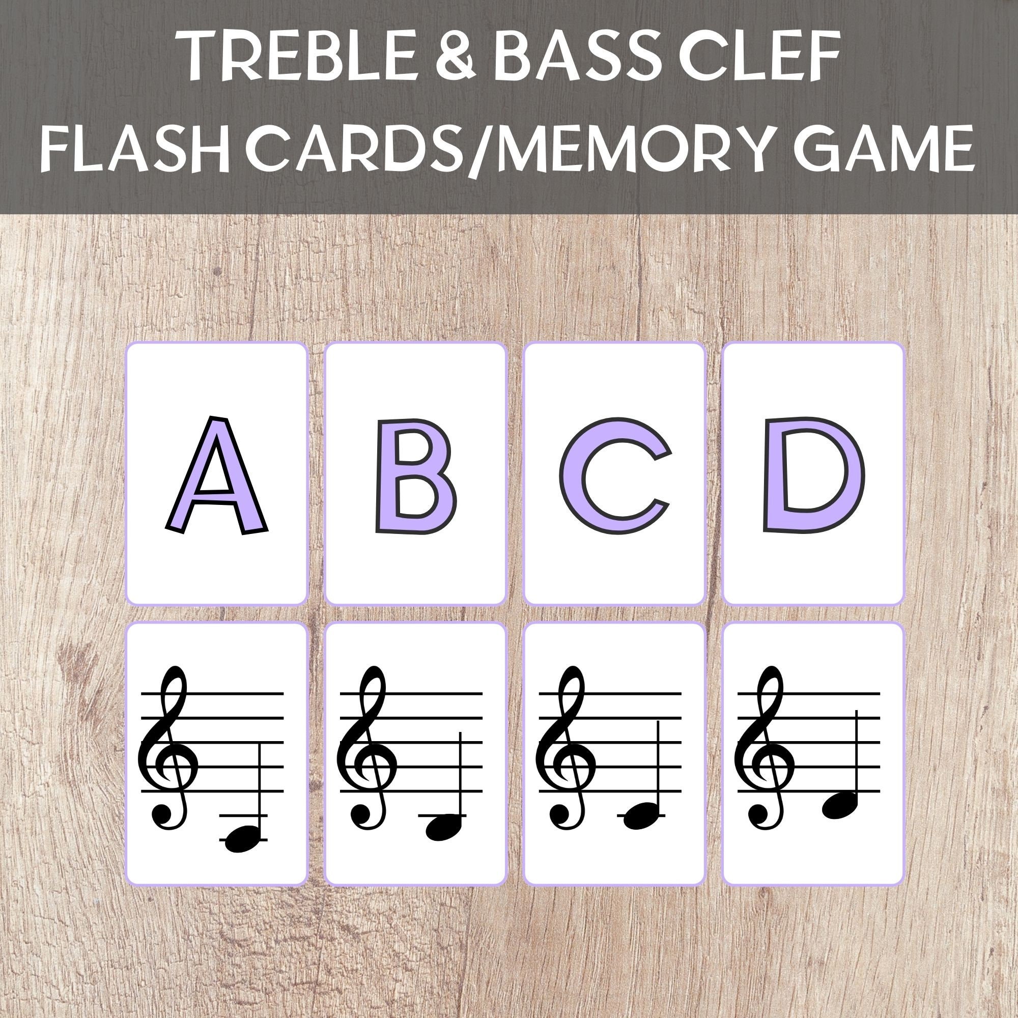 Printable Music Flash Cards Music Note Game Treble Clef Bass Clef