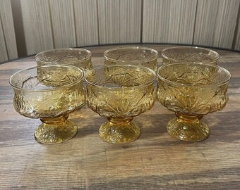 Vintage Anchor Hocking Milano Honey Gold Flower Champagne Sherbet Glass. Set of 6  No chips, cracks, or repairs.