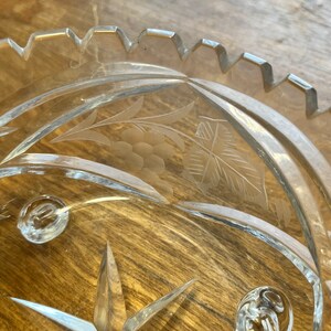 Antique Crystal Candy Dish Bowl Saw Tooth Edge Footed Grape Design No chips, cracks, or repairs. Light scratches from age and usage. image 5