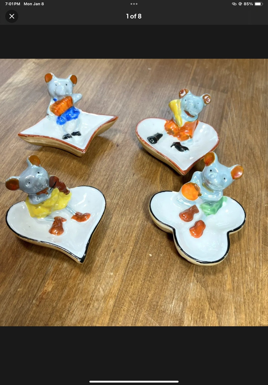 4 Vintage Bridge Ashtrays Japan Luster Figural Bear Mice Instrument