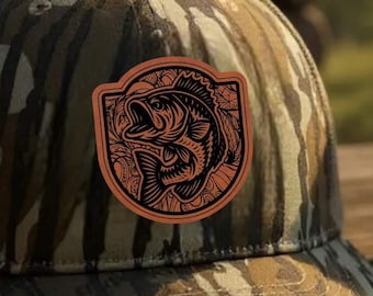 Tooled Leather Bass Fishing Hat – Largemouth Bass Design, Jumping Bass Artwork, Perfect Gift for Fishermen & Bass Fishing Enthusiasts