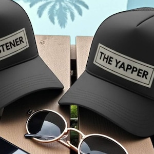 Matching Couples Hats, The Listener and The Yapper Funny Relationship Gift, Sarcastic Husband & Wife Cap, Funny Couples Hat Set