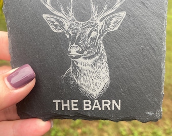 deer set of slate engraved coasters gift for Men deer hunter gift for Father's Day custom deer gift hunt club custom cabin farm gift