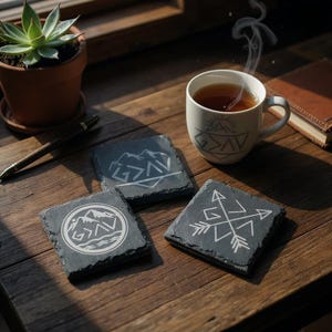 slate coaster set, set of slate coasters, God is greater coasters, God is greater, Christian slate coasters, engraved slate coasters