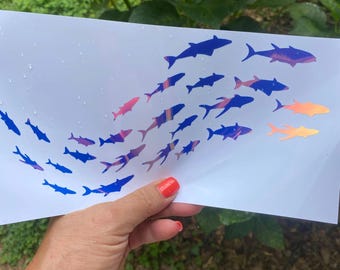 School Ocean Fish Car Sticker – Holographic School of Marlin, Tuna, Mackerel Decal for SUV, Truck, or Boat